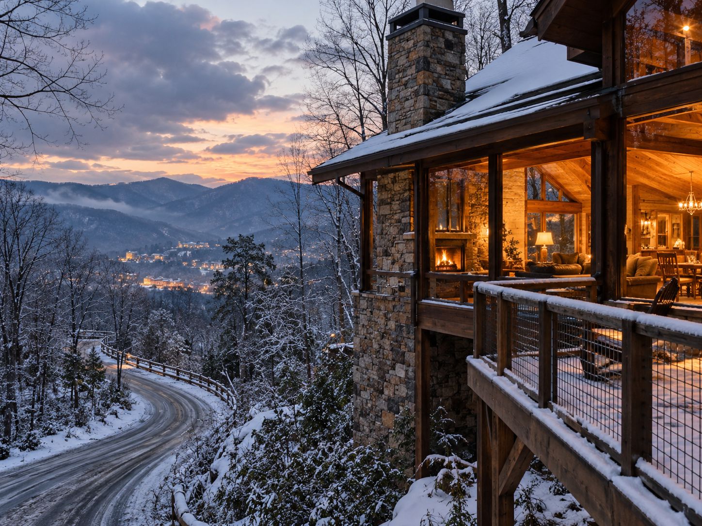 Smoky Mountains holiday photograph accompanying winter travel and cabin access information